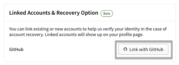 Screenshot showing Link GitHub account button